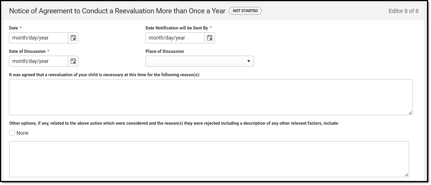 Screenshot of the Notice of Additional Reevaluation editor.