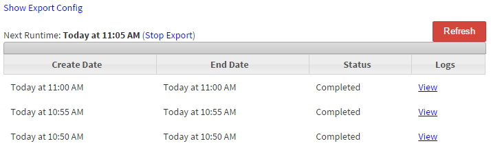 Example export history table