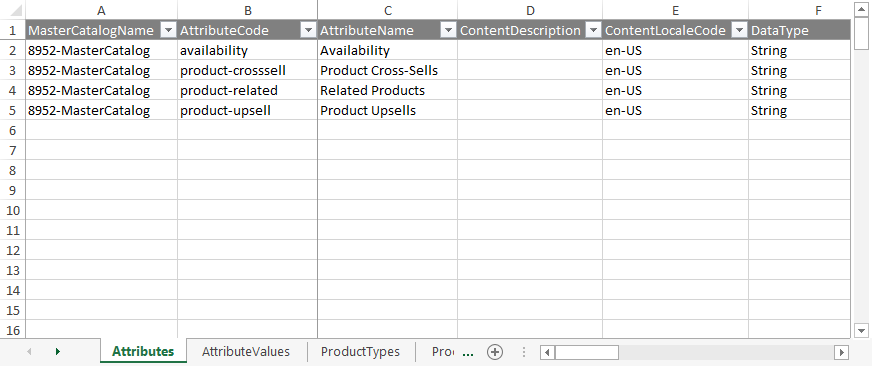 Catalogs template file content with example data