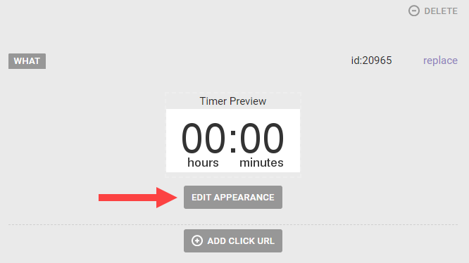 Callout of the 'EDIT APPEARANCE' button for the countdown timer preview