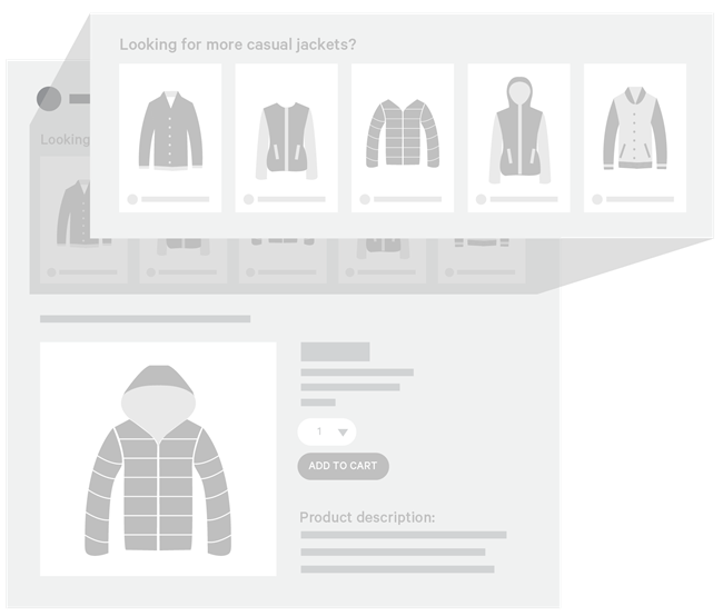 Illustration of a slider of recommended casual jackets that appears on a product details page for a specific jacket