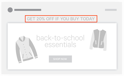 Callout of a discount offer banner on the homepage of an online retailer