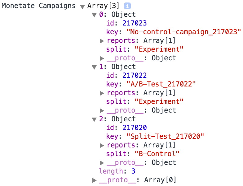 Code sample of data from multiple experiences captured in campaigns variables