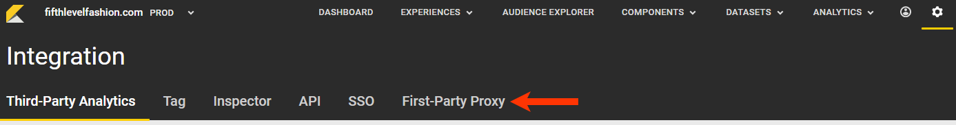 Callout of the 'First-Party Proxy' tab on the Integration page