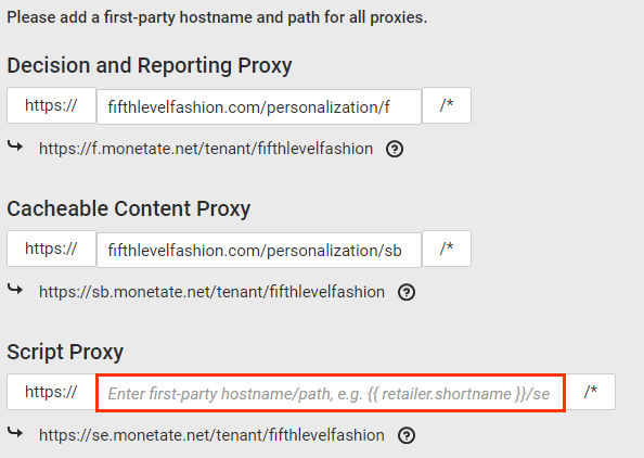 Callout of the 'Script Proxy' field on the 'First-Party Proxy' tab