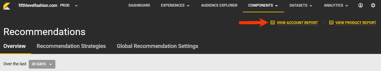 Callout of the VIEW ACCOUNT REPORT button on the Recommendations page