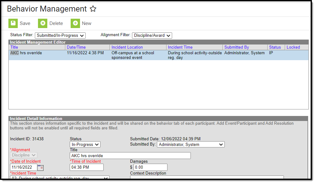 Screenshot of the Behavior Management tool.