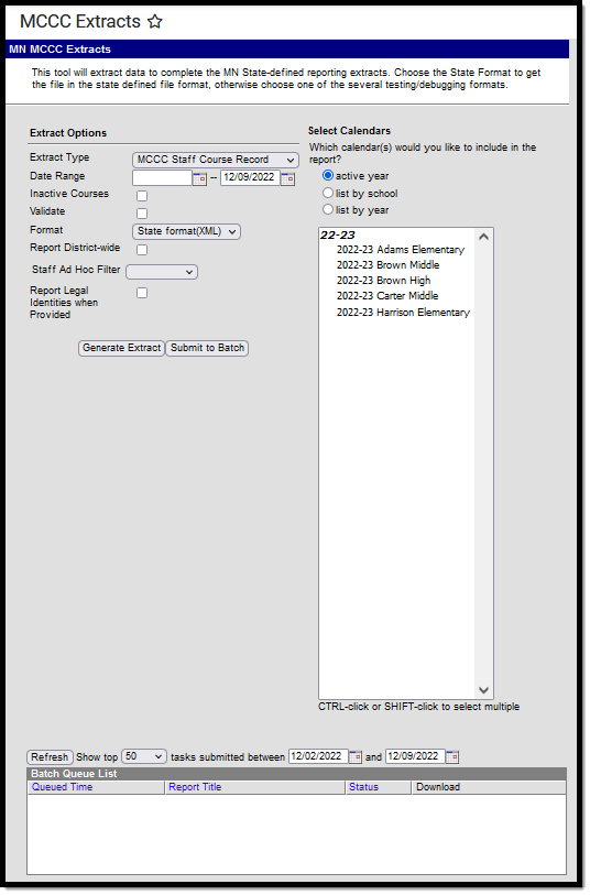 Screenshot of the editor that creates the extract for the MCCC Staff Course Record.