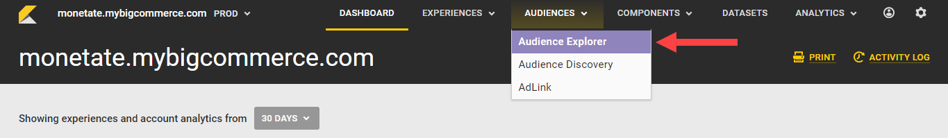 Callout of 'Audience Explorer' in the AUDEINCES top navigation menu