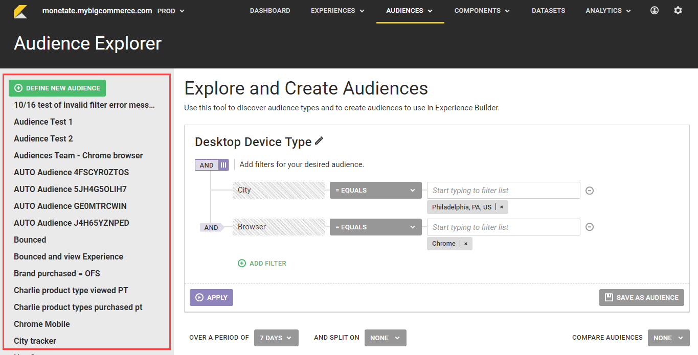 Callout of the list of existing audience segments on the Audience Explorer page