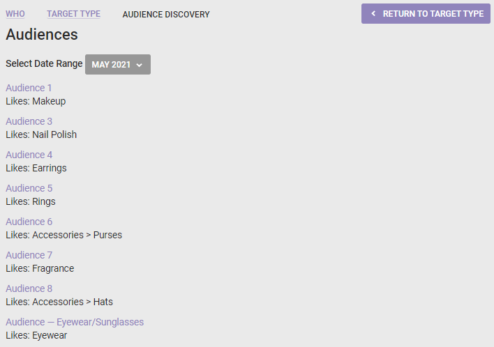 The Audience Discovery panel showing the audience target options