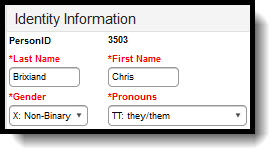 Screenshot of the Pronoun field on the Identities tool. 