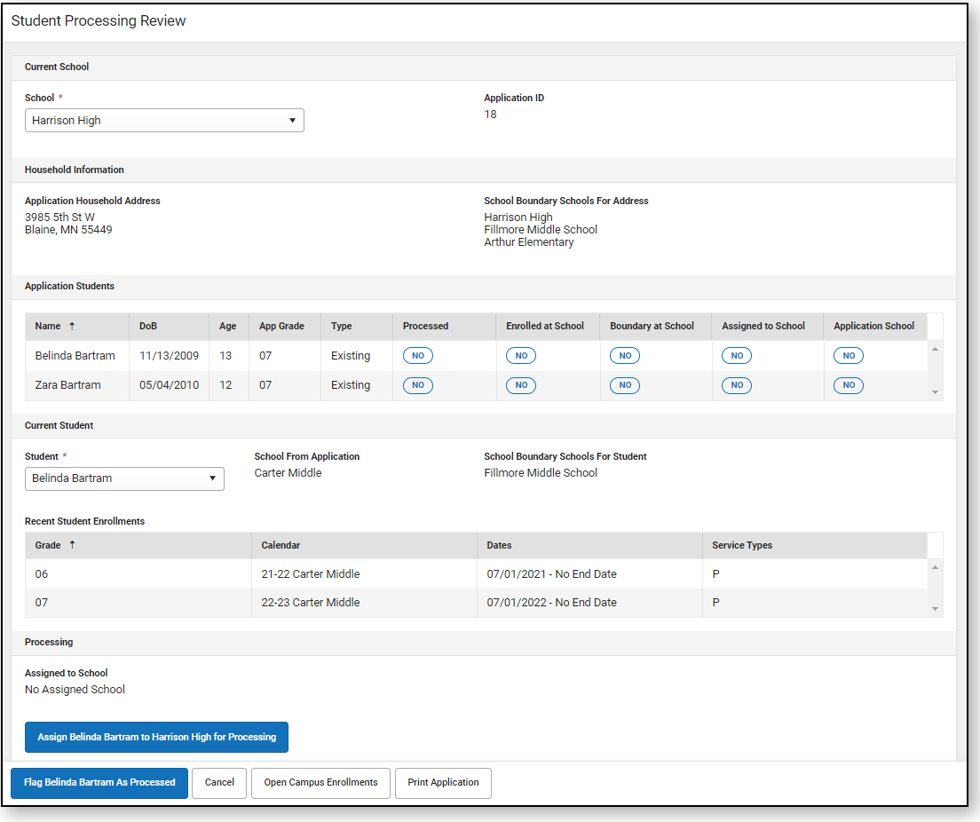 Screenshot showing what an approved OLR application looks like in the tool.