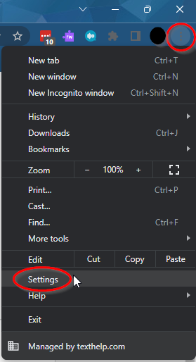google chrome with the settings option highlighted