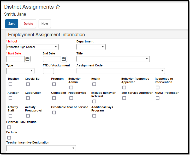Image of the Employment Assignment Information editor.