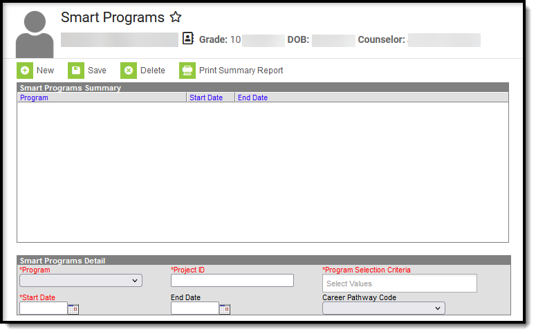 Screenshot of the Smart Programs Detail editor.