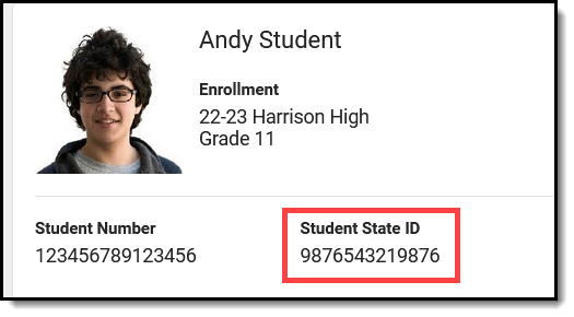 Screenshot highlighting the student's state ID number in Campus Student and parent. 