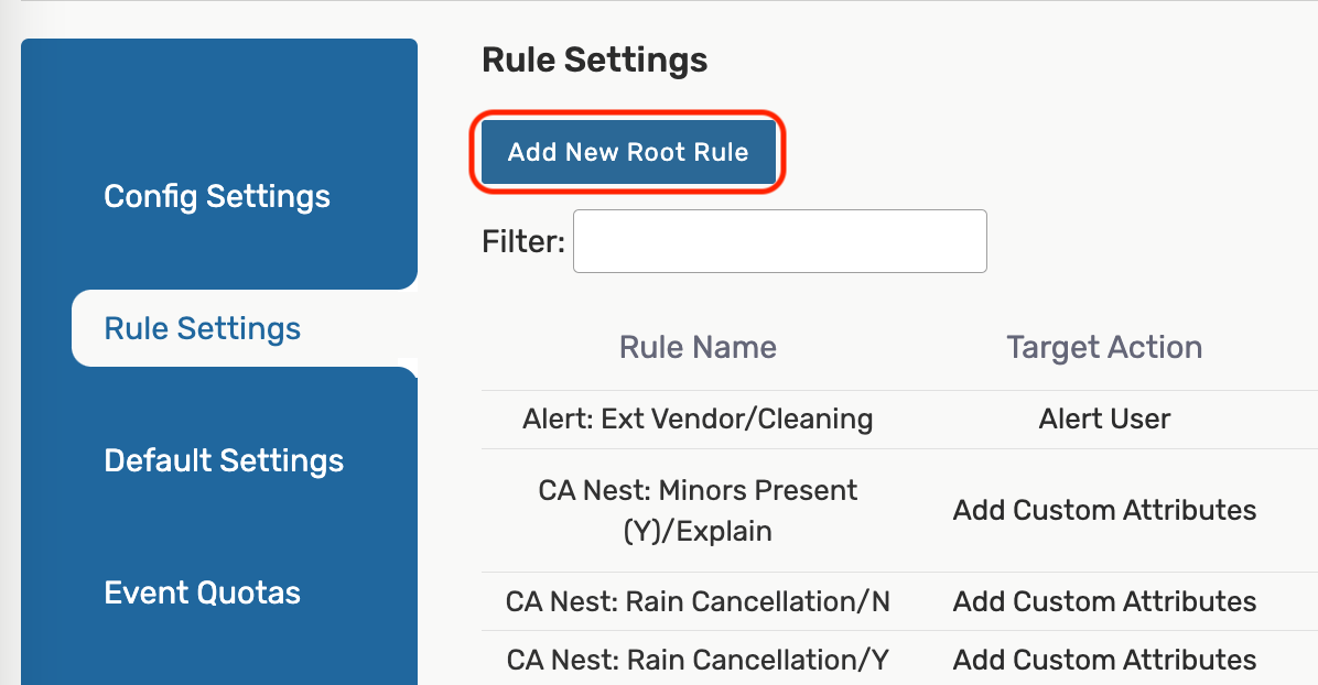 Add new root rule button in Rule Settings