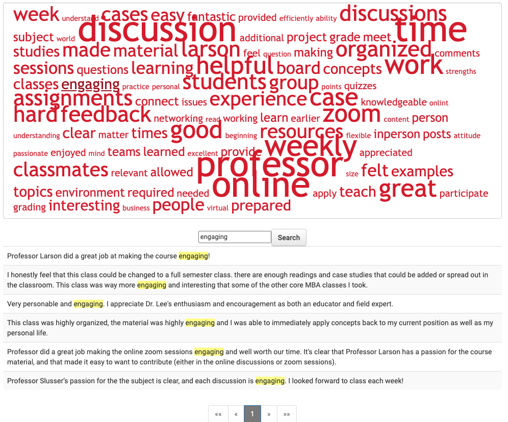 word cloud and comment search results