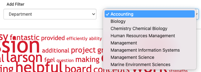 department filter and department dropdown options