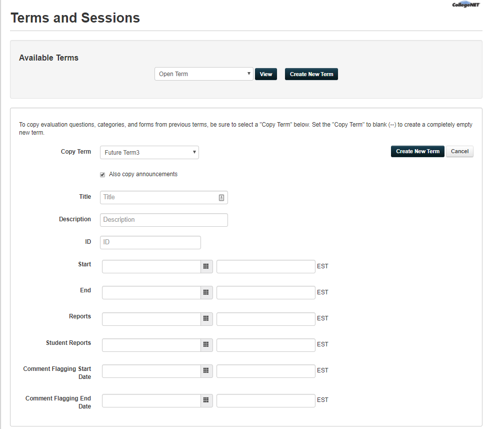 terms and sessions form