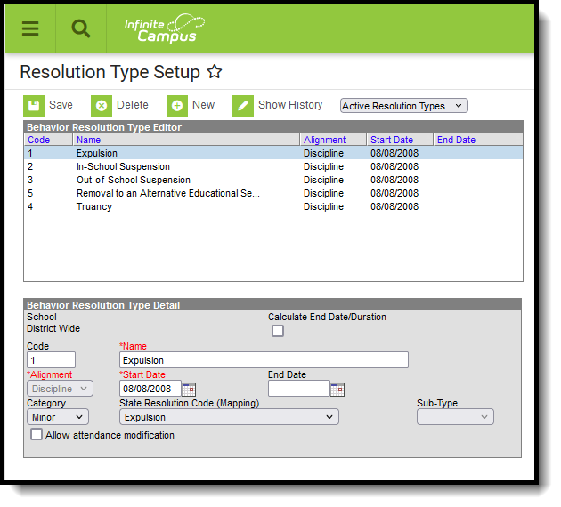 Screenshot of the Resolution Type Setup tool. 