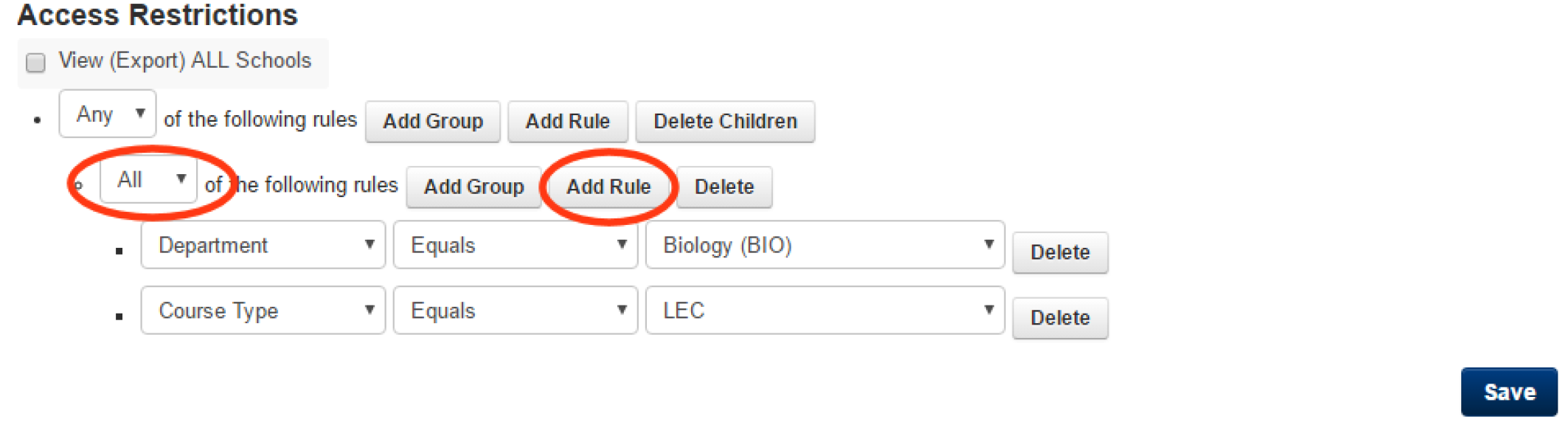 All dropdown and Add Rule button