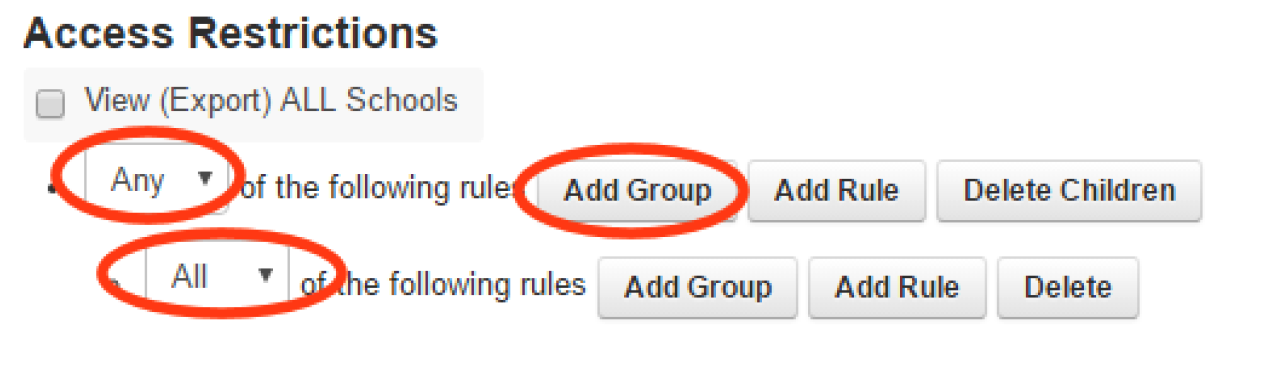 Any dropdown selection. Add group button. All dropdown selection.