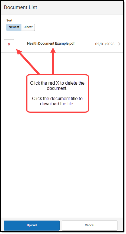 Screenshot of the delete uploaded documents editor.