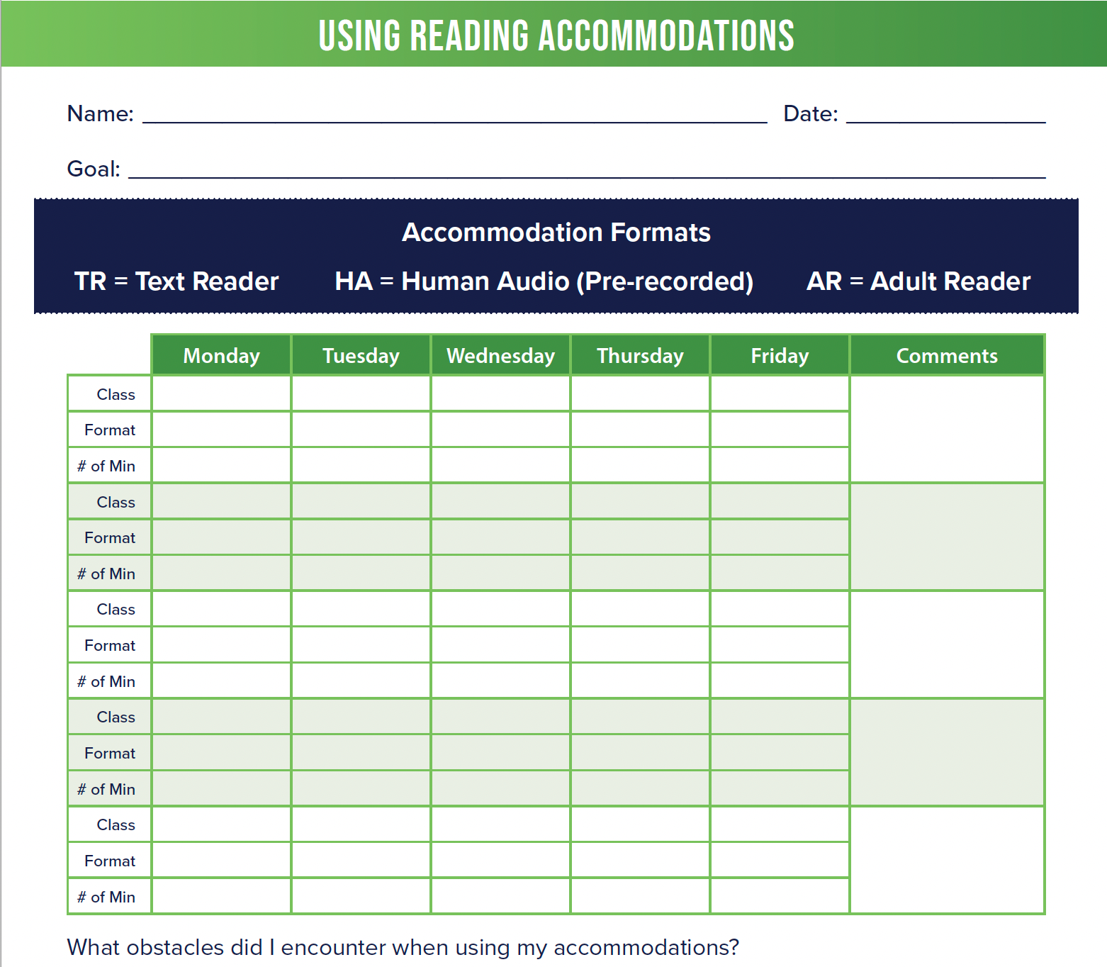 Reading Accommodation Form