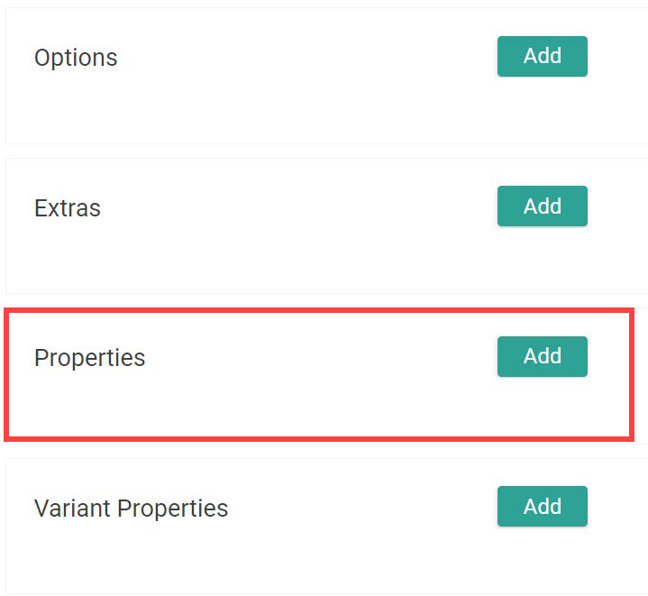 Product type attributes with a callout for the Properties section