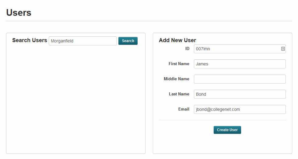 Add new user section of the users page