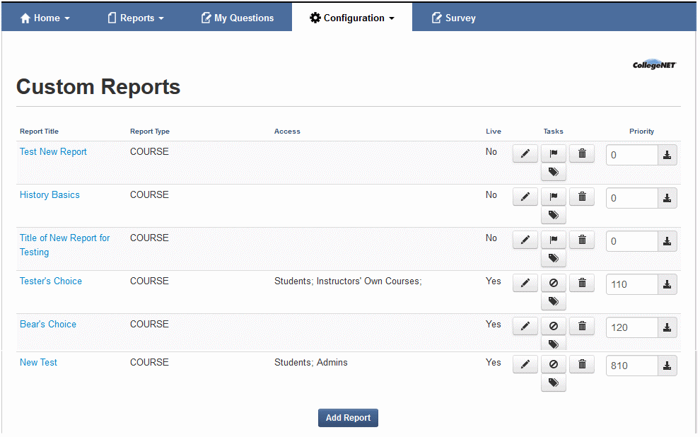 custom reports list