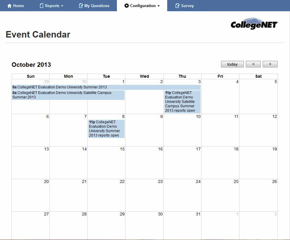 event calendar under configuration