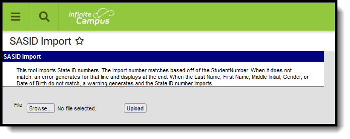 Screenshot of the SASID Import tool. 