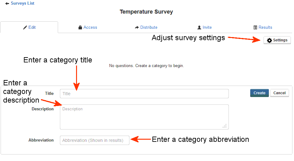 survey edit page