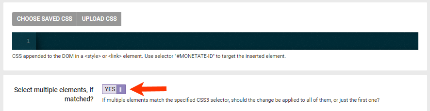 Callout of the 'Select multiple elements, if matched?' setting toggled to YES