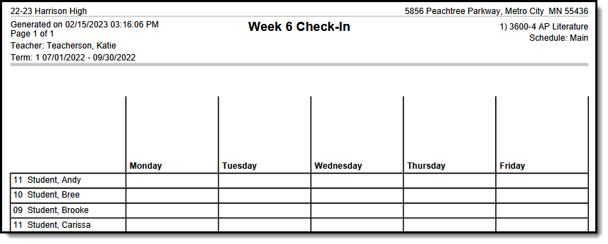 Screenshot of an example of the Blank Spreadsheet report. 