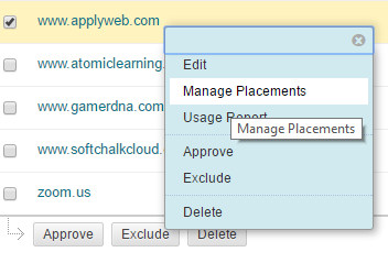 Manage placements in the dropdown