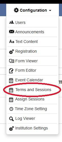 Terms and sessions in the configuration dropdown