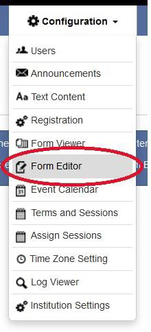 Form editor in the configuration dropdown