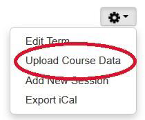upload course data button in the settings dropdown
