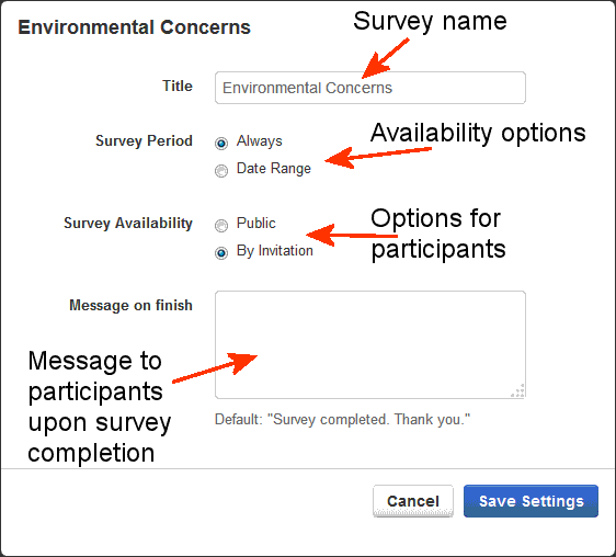 survey settings window