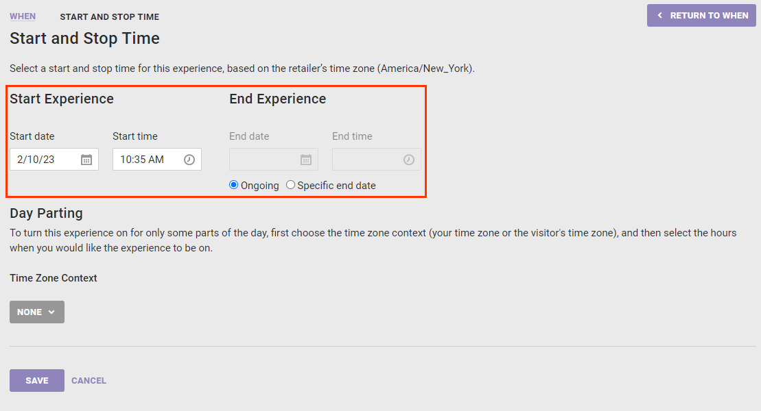 configure-experience-timing-monetate-knowledge-base