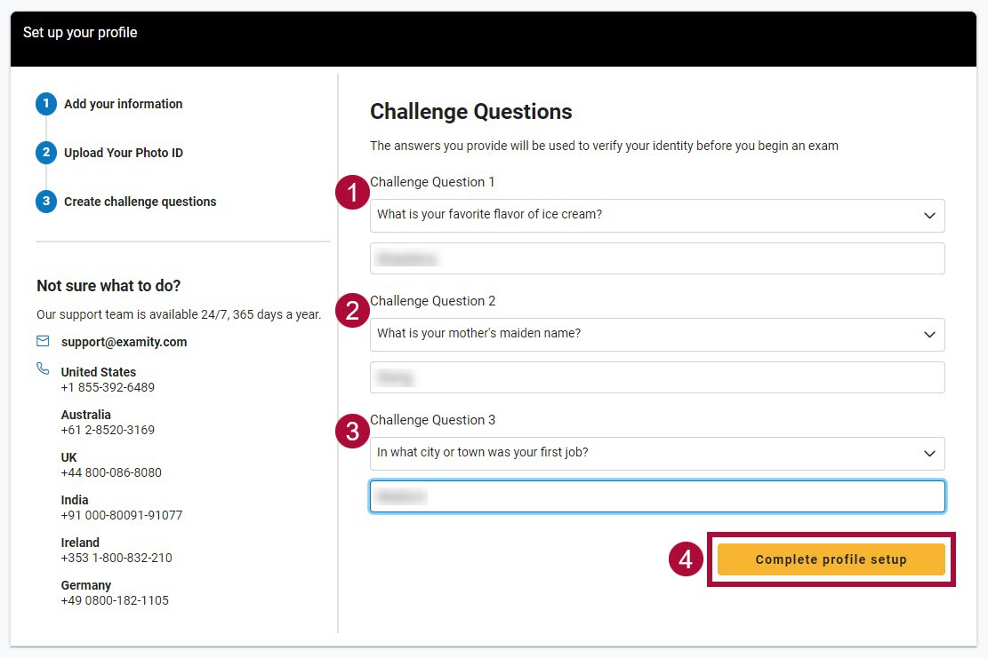 Step 3 of Profile Setup: Create Challenge Questions