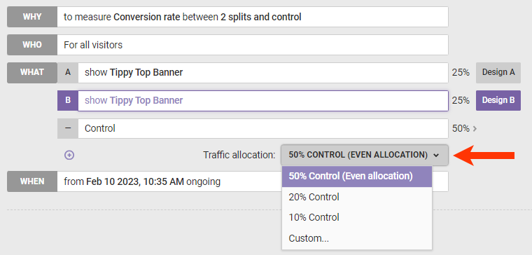 Callout of the Traffic Allocation selector