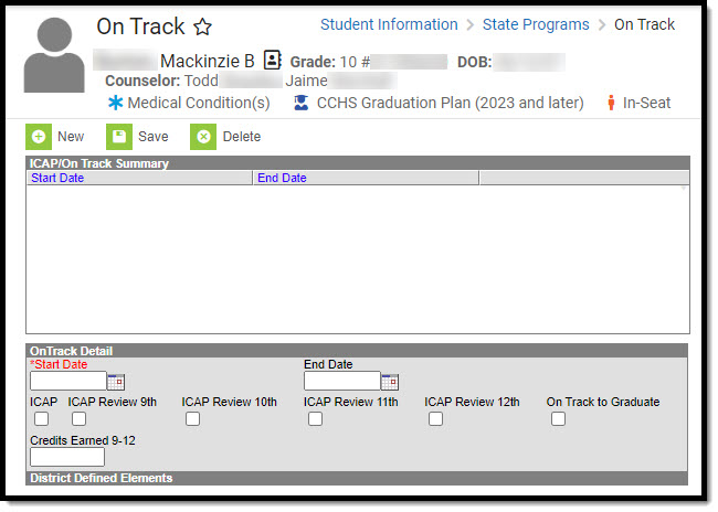 Screenshot of the On Track tool.