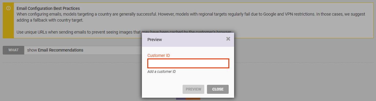 Callout of the 'Customer ID' field on the Preview modal