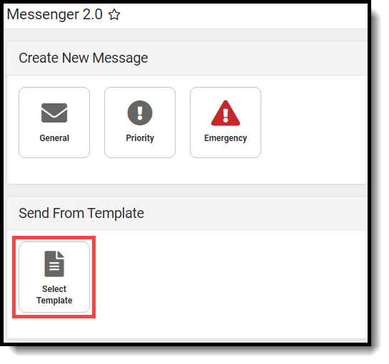 Screenshot of the Messenger 2.0 tool where the Select Template button is highlighted.
