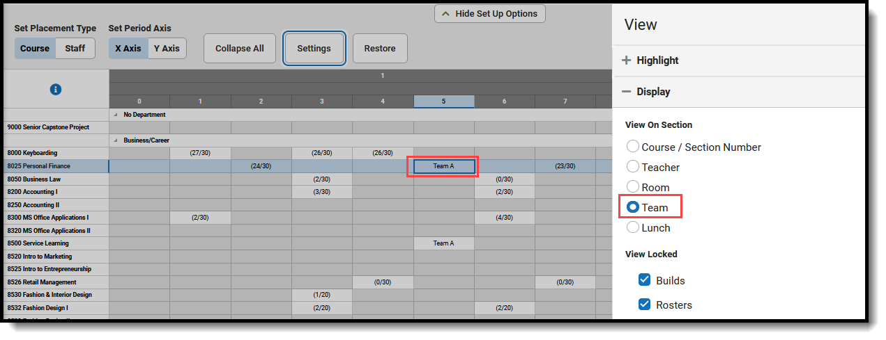 Screenshot of the Scheduling team displaying on the placed section. 